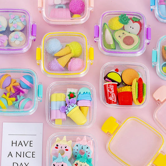 Cute & Kawaii Lunch Box Eraser Set 🍱✨ - Adorable Rubber Erasers for School 🎨📚 - Perfect Gift for Kids! 🎁