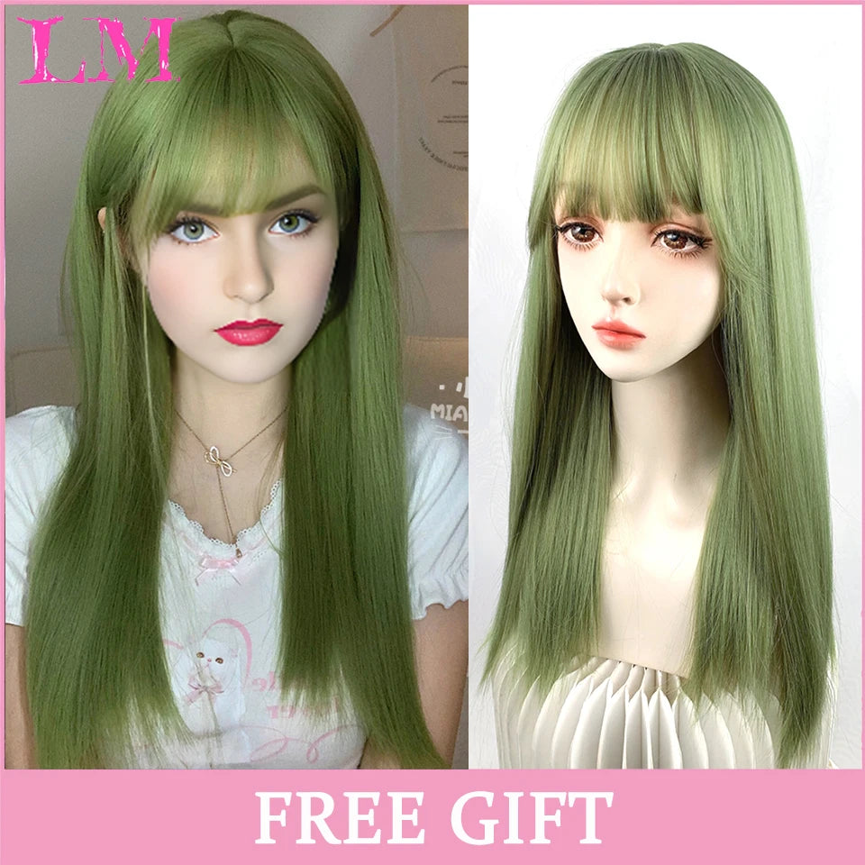 Kawaii Ombre Green Wavy Wig 🌟✨ | Heat-Resistant Fiber for Cosplay & Daily Style 💚🎀