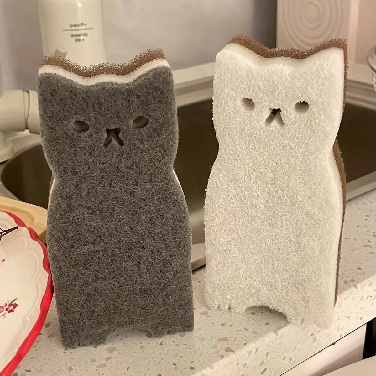 Adorable Kawaii Cat Sponge Set 🐱✨ - 4-Piece Dishwashing & Cleaning Delight!