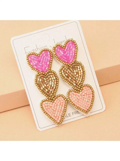 Kawaii Heart Dangle Earrings 💖✨ | Vintage Beaded Jewelry Gifts for Lovebirds 🌟💕