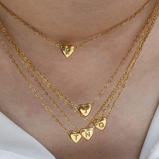 Kawaii Mini Heart Initial Necklace 💖✨ - 18k Gold Plated Stainless Steel Pendant Jewelry for Women 🌟