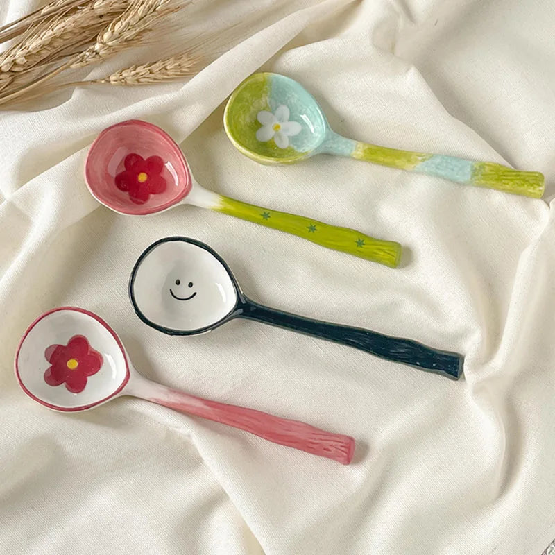 🌸 Adorable Hand-Painted Flower Spoon for Soups & Desserts 🍦✨ - Pixie Quill