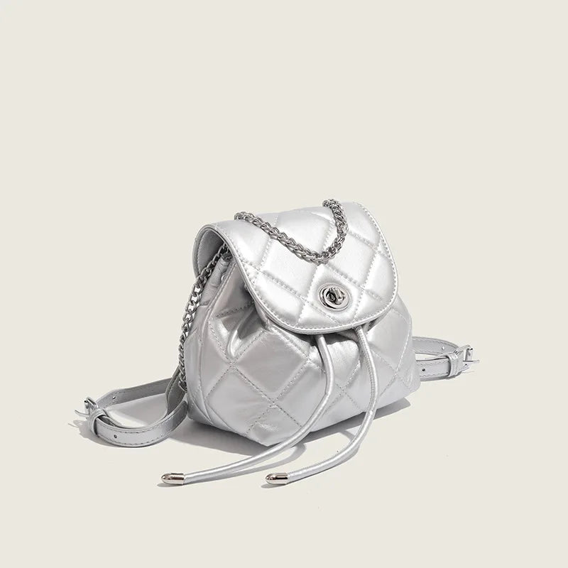 Kawaii 2024 Rhombus Chain Backpack 👜✨ | Cute White Women's Fashion Bag 🌸💖