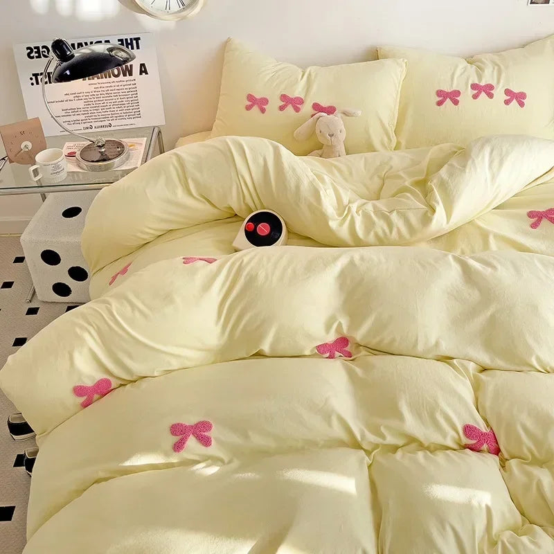 Whimsical Pink Bow Duvet Set 🌸✨ - Enchant Your Bedroom with 3D Embroidery & Cozy Comfort! 💤💖