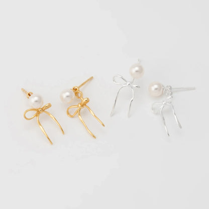 Kawaii Vintage Bowknot Pearl Butterfly Stud Earrings 🦋✨ Trendy Stainless Steel Jewelry for Women 2024