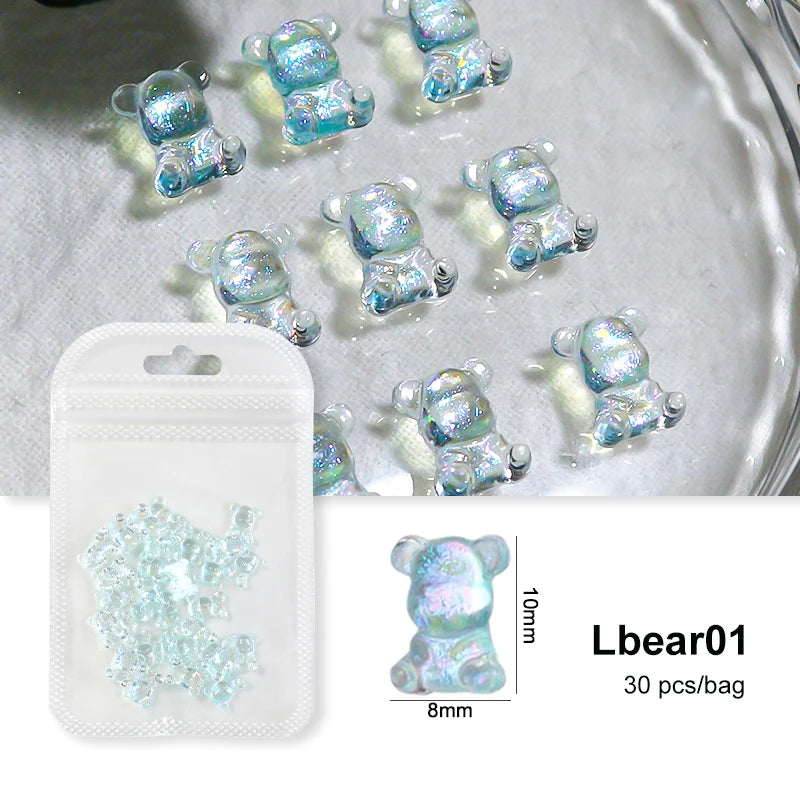 Cute Kawaii 3D Bear Bow Nail Art Charms ✨🎀 - 30pcs Macaron Matte Resin Decorations for DIY Nail Designs! 💅🐻