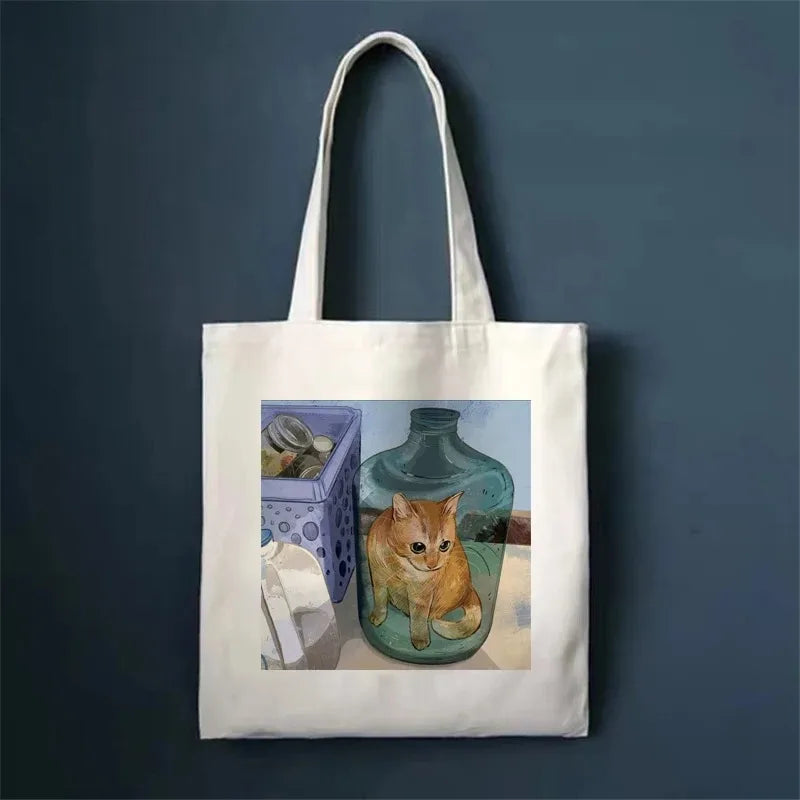 🐾 Whimsical Cat Canvas Tote 🌈 - Cute & Eco-Friendly Shopping Bag for Trendy Girls 🛍️✨ - Pixie Quill