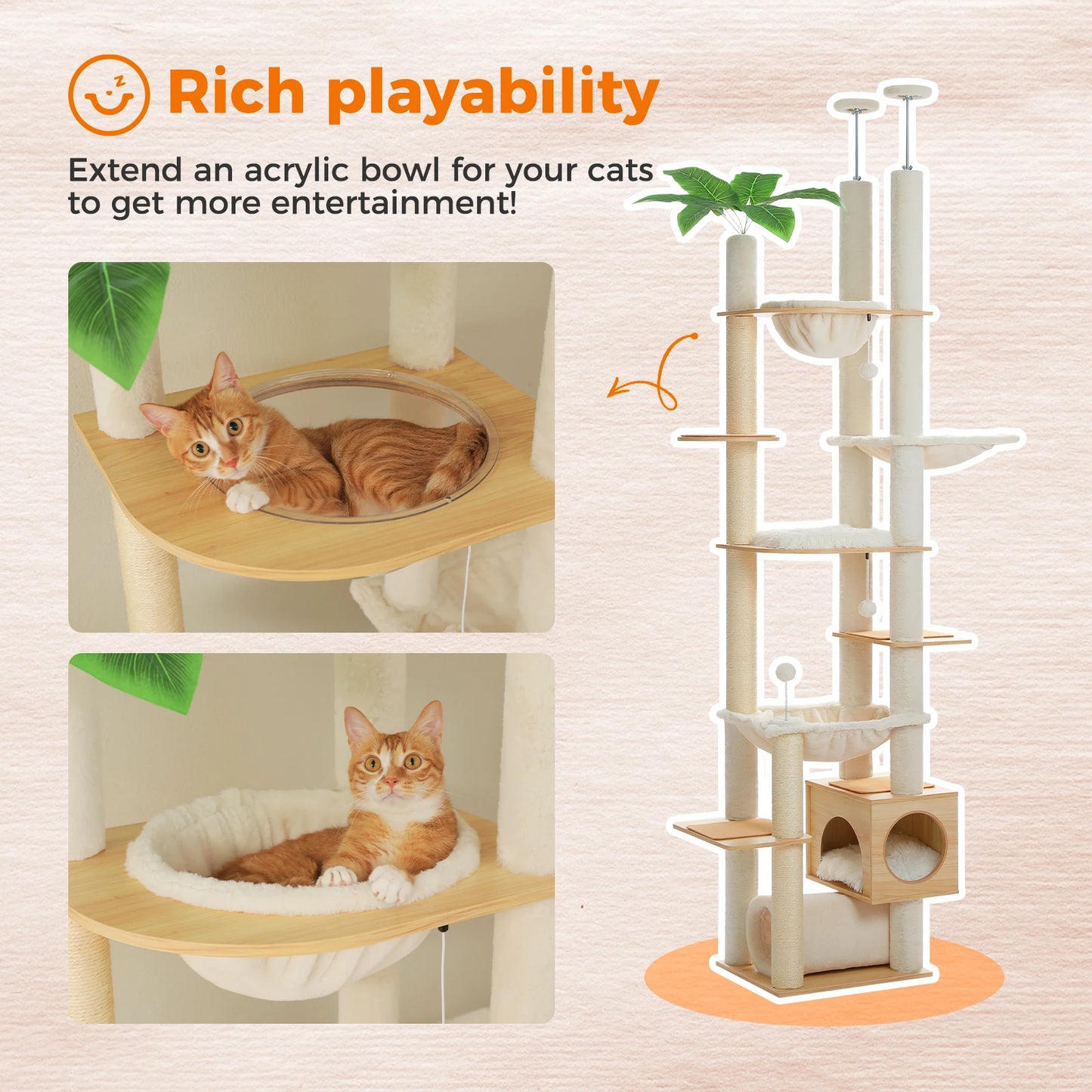 Whimsical Height Adjustable Wooden Cat Tree With Hammock And Sisal Posts 🐾 Tower