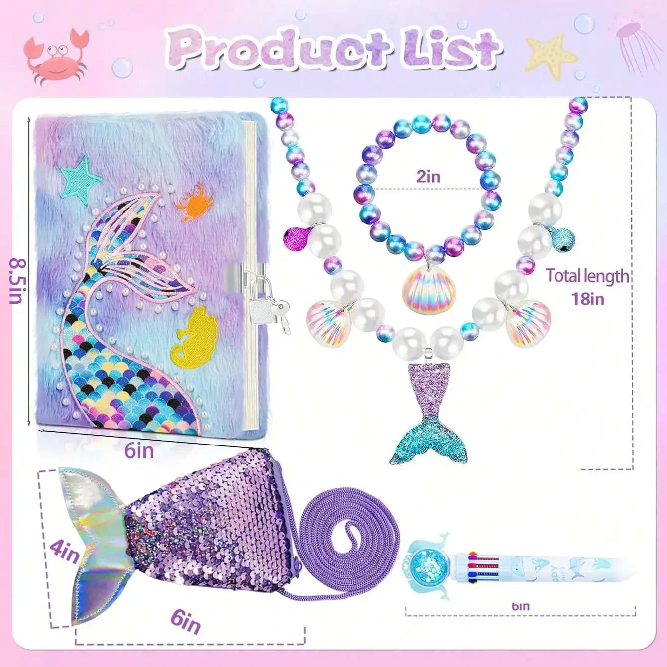 Mermaid Secret Diary Set For Girls With Lock, Keys, And Plush Necklace 🗝️🐚✨