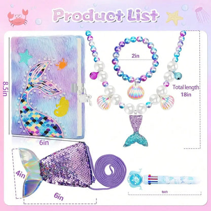 Mermaid Secret Diary Set For Girls With Lock, Keys, And Plush Necklace 🗝️🐚✨