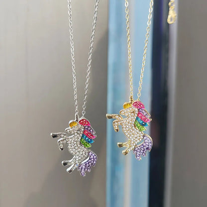 Kawaii Unicorn Pendant Necklace 🦄✨ - Adorable Rhinestone Horse Clavicle Chain for Girls 🎉💖 - Perfect Party Jewelry Gift!