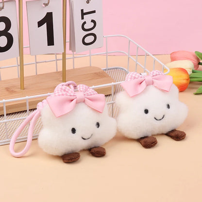Cloud Bow Plush Keychain Cute Cloud Doll Bag Charm Soft Stuffed Accessory 🎀🧸
