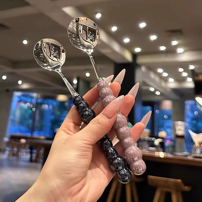 Kawaii Pearl Handle Spoon 🍦✨ | Adorable Stainless Steel Dessert Spoon for Ice Cream & Treats 🍰🌈