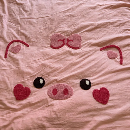 Kawaii Pink Pig Bedding Set 🐷💖 | 4-Piece Duvet Cover & Pillowcase Set for Kids' Rooms | Soft Polyester Comforter Cover | Perfect Gift for Girls 🛏️✨