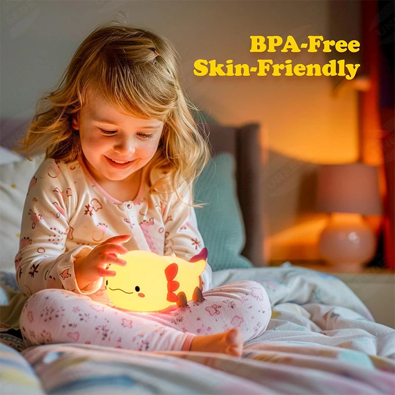 Kawaii Axolotl Touch Night Light 🌟💕 - USB Rechargeable Silicone Baby Lamp 🦑✨