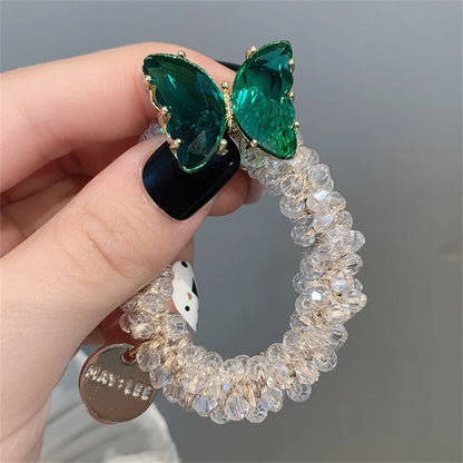 Kawaii Crystal Butterfly Hair Tie 🦋✨ | Luxurious Beaded Elastic Hair Band for Women & Girls | Exquisite Ponytail Accessory 🎀