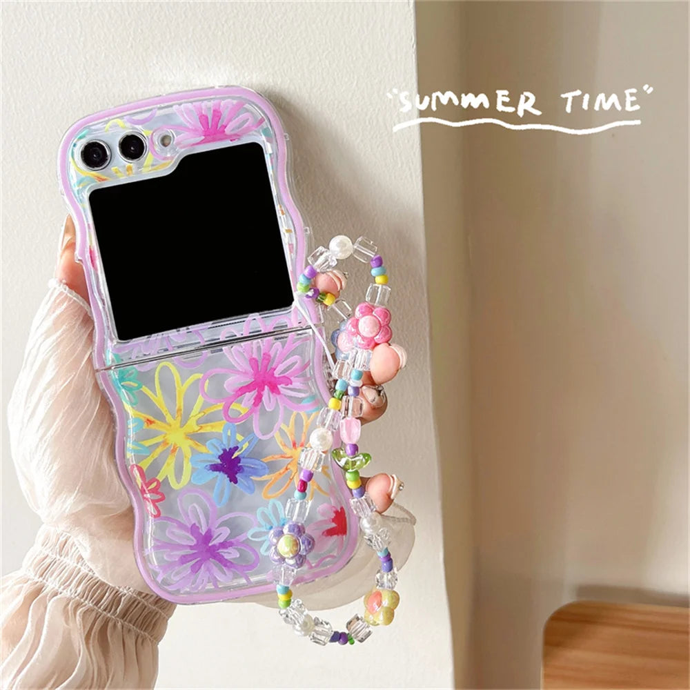 🌸 Whimsical Floral Charm Bracelet Case for Samsung Galaxy Z Flip 6/5/4/3 💖✨