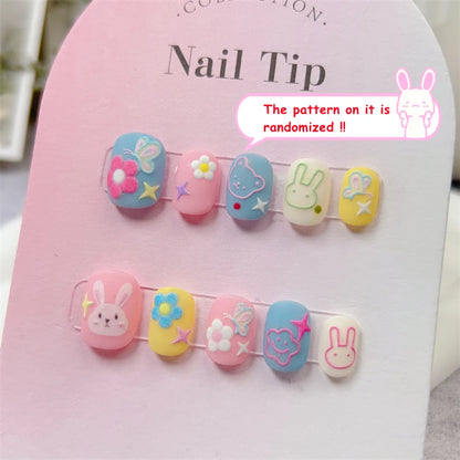 Kawaii Handmade Rabbit Press-On Nails 🐰✨ | Adorable Short Round Tips for Cute Nail Art 💅💕