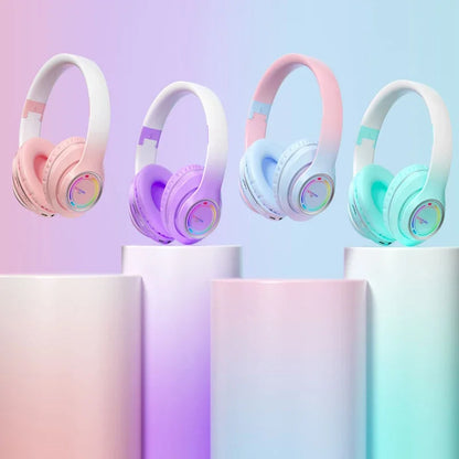 Kawaii Gradient Bluetooth Headphones 🎧✨ | Adorable Wireless Earphones for Girls 🌈🌸 | Foldable Stereo Headset for Gaming & More!