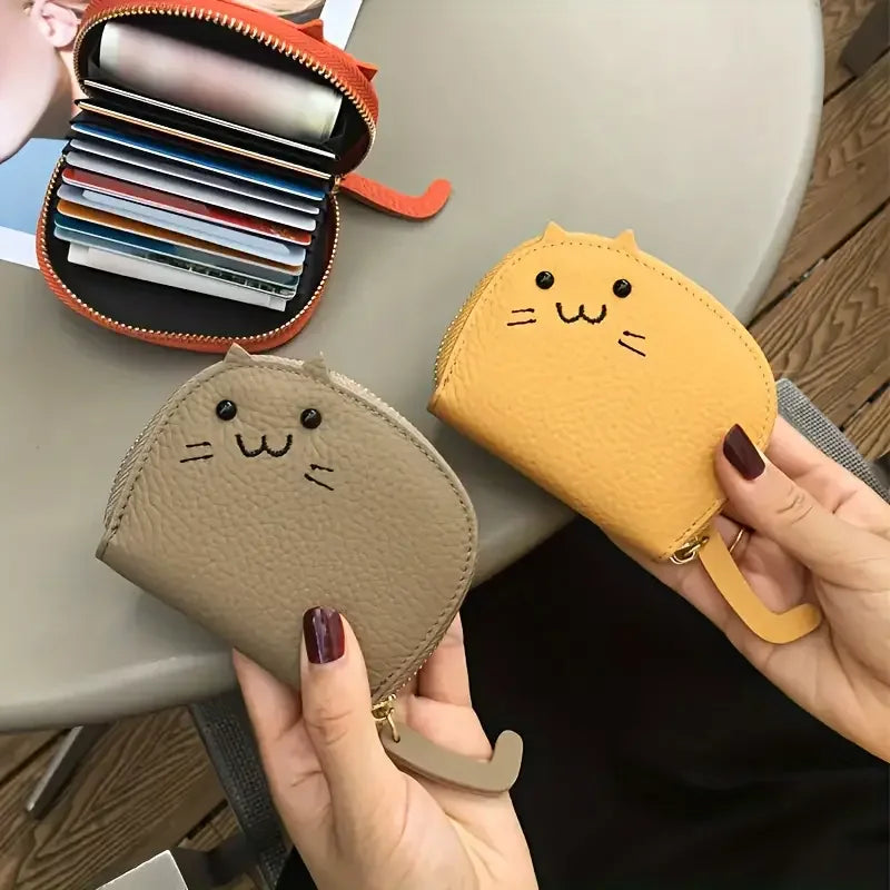 Cartoon Cat Wallet With Card Slots Zipper Coin Holder PU Leather 🐱💖