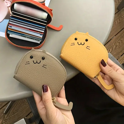 Cartoon Cat Wallet With Card Slots Zipper Coin Holder PU Leather 🐱💖