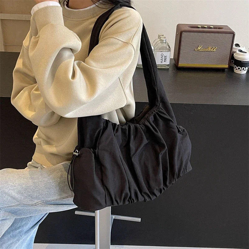 Kawaii Chic Nylon Pleated Crossbody Bag 🎀✨ | Trendy Women's Tote with Large Capacity - Perfect for Casual Adventures! 👜💕