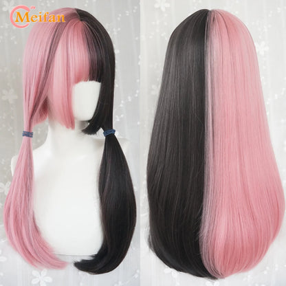 Kawaii Ombre Pink & Blonde Long Straight Wig 🎀✨ - Cute Lolita Cosplay Hair for Parties & Halloween! 🌸🖤