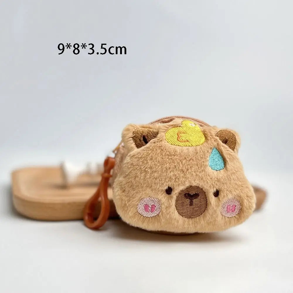 Kawaii Capybara Plush Coin Purse 🐾✨ Cute Cartoon Round Bag for Headphones & More! 🎀