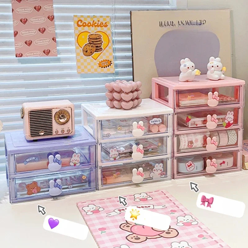 Kawaii Desktop Organizer 🌈✨ - Cute Drawer Box for Stationery & Hair Accessories 💖🖊️