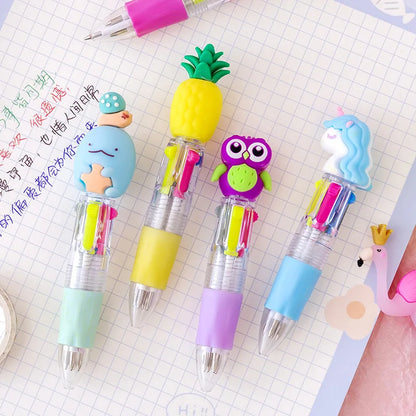 Kawaii Mini 4-Color Ballpoint Pens 🎨✨ | Cute Stationery Set for Kids & Girls | Adorable Office & School Supplies 🖊️💖