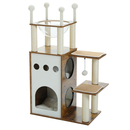 Four Level Wooden Cat Tree With Nest Condo And Dangling Toys 🐾🐱