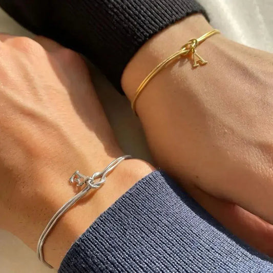 Adorable A-Z Love Knot Bracelets for Couples 💕✨ | Gold Dainty Snake Chain Charm 💖 Stainless Steel Jewelry Gift