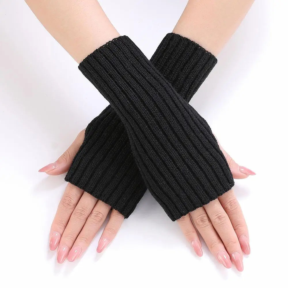 Y2K Fingerless Gloves Women Knitted Arm Warmers Cute Star Decor ⭐ Cozy Winter
