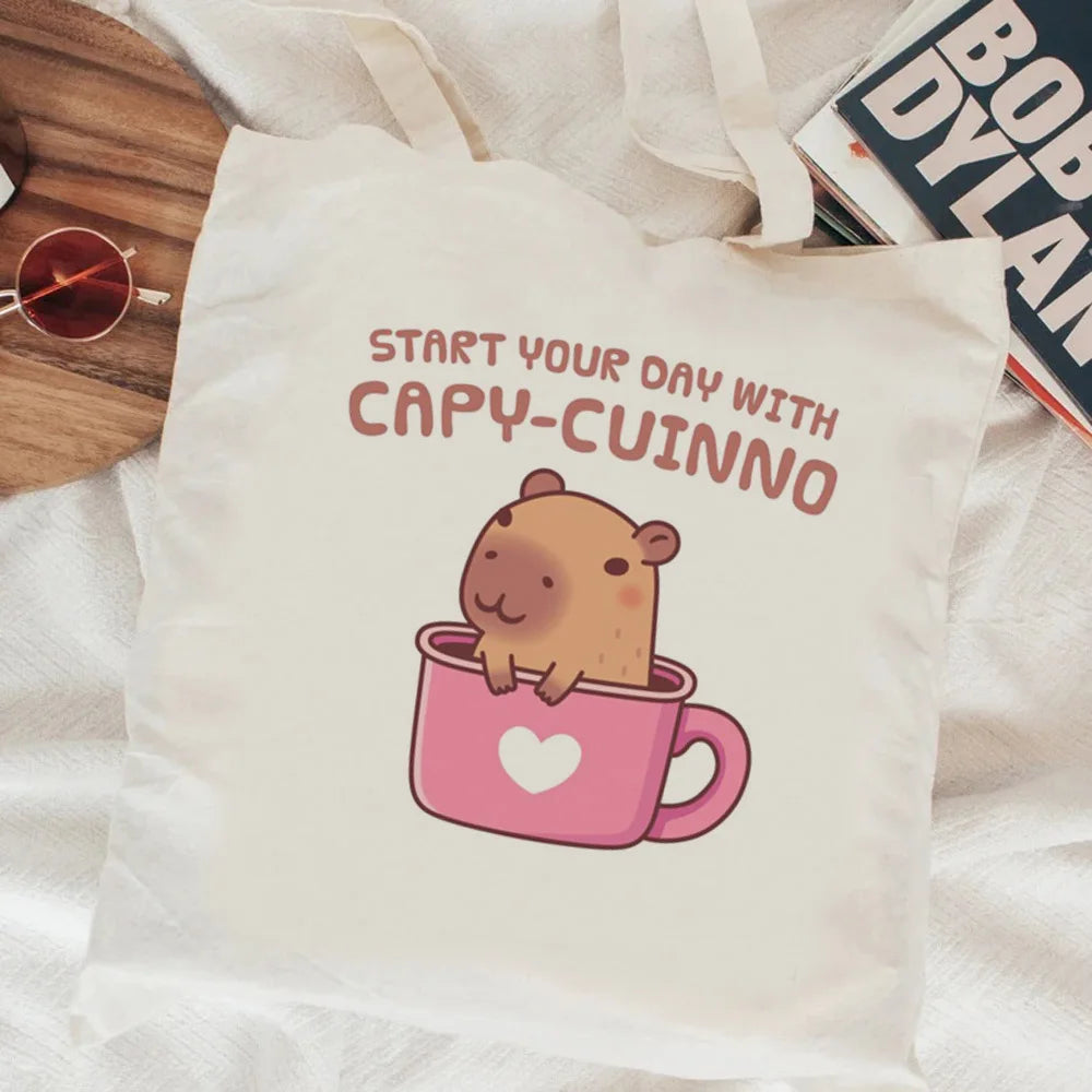 Kawaii Capybara Canvas Shopping Bag 🛍️✨ - Eco-Friendly Tote for Adorable Adventures! 🌿😊