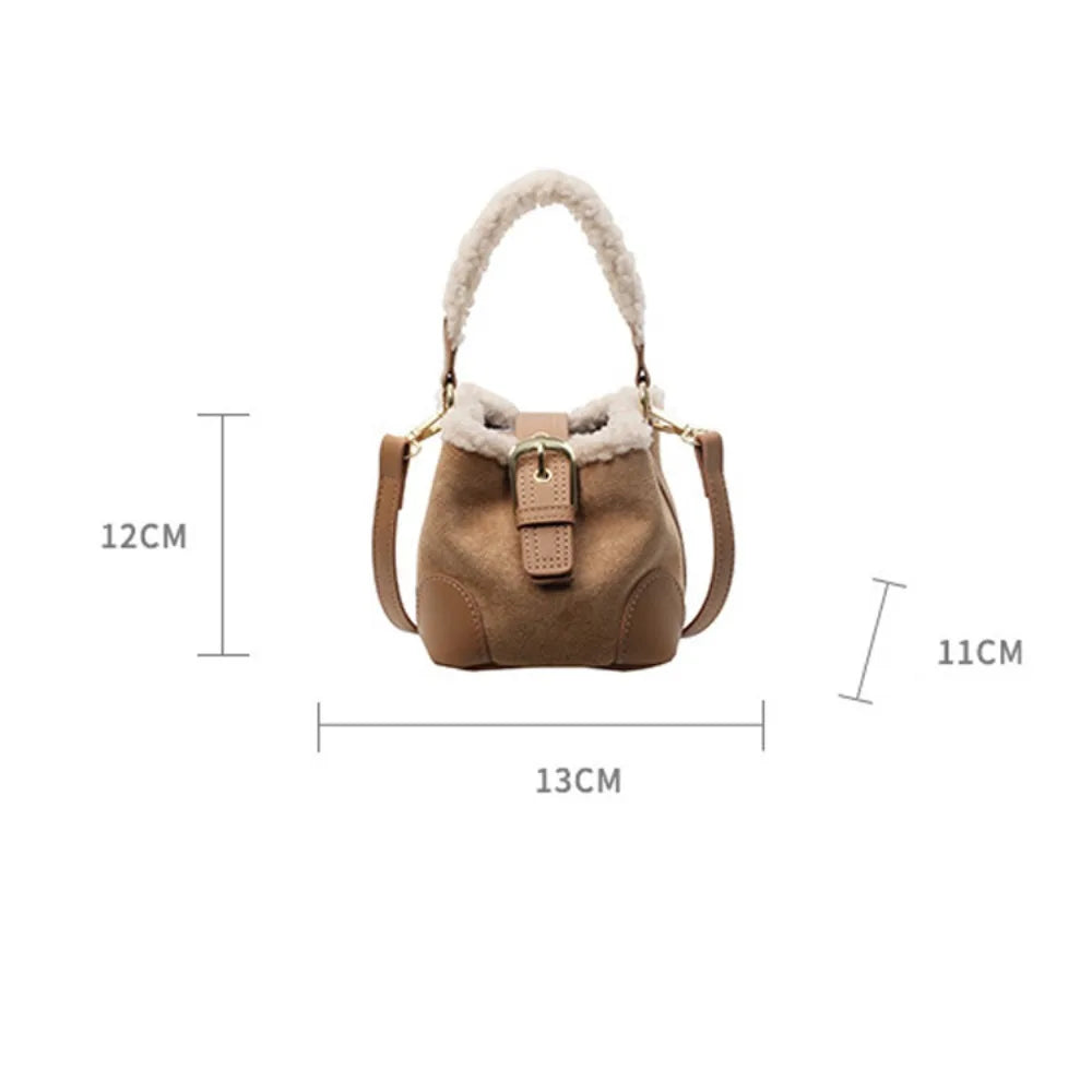 Kawaii Lamb Wool Bucket Bag 🐑✨ | Vintage Plush Crossbody Bag for Women 🎒💖