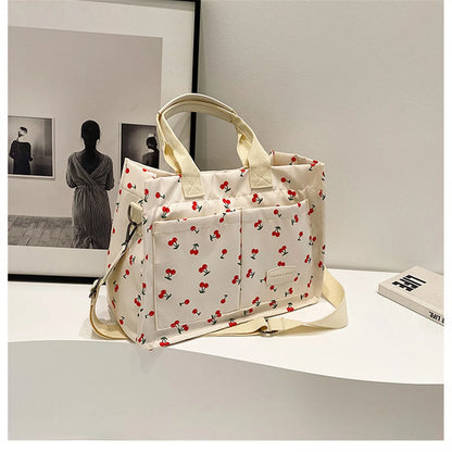 Kawaii Cherry Blossom Tote Bag 🍒✨ - Cute Multi-Pocket Canvas Handbag for Women | Perfect for Work & Travel ❤️👜
