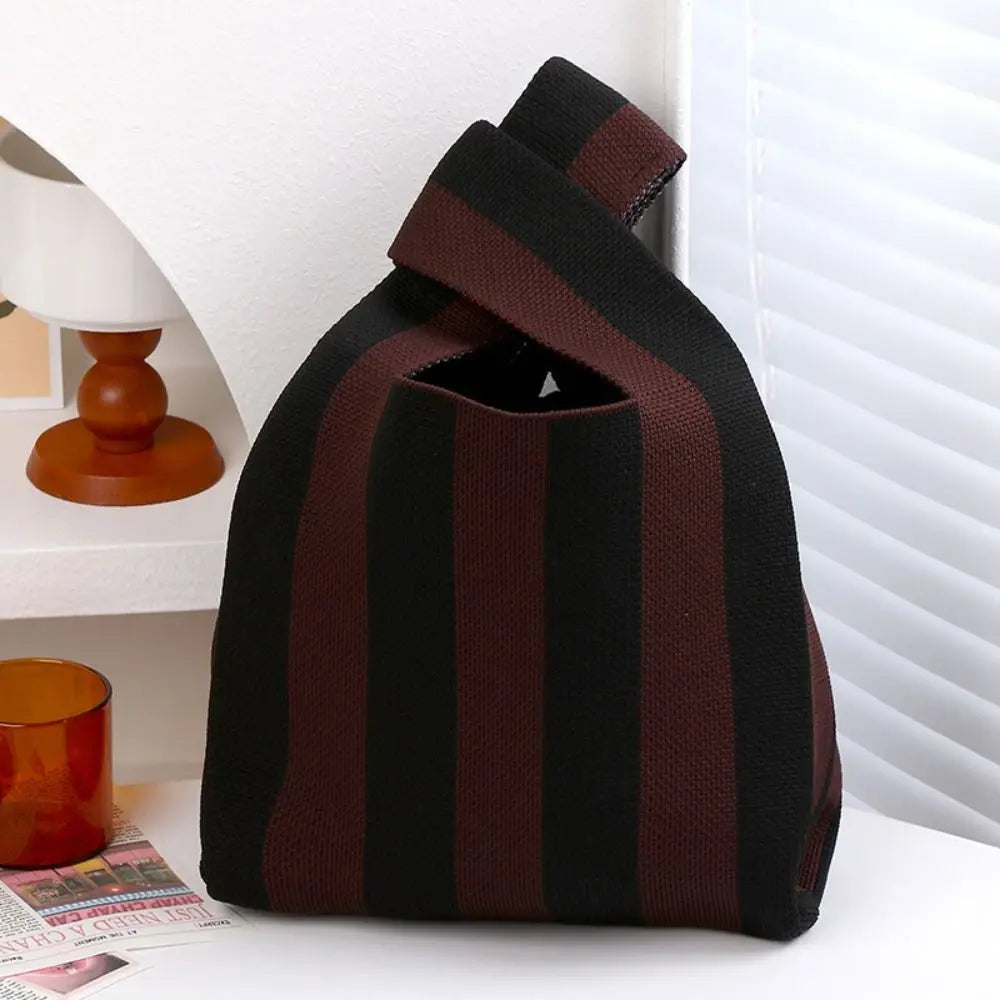 Kawaii Knitted Stripe Wrist Bag 🌈✨ | Adorable Large-Capacity Tote for Trendy Shopping 👜💕