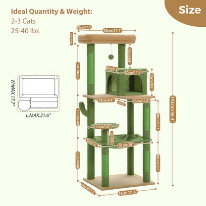 Cactus Cat Tree Tower For Large Cats 🐱🌵 5 Tier Indoor Condo With Top Perch