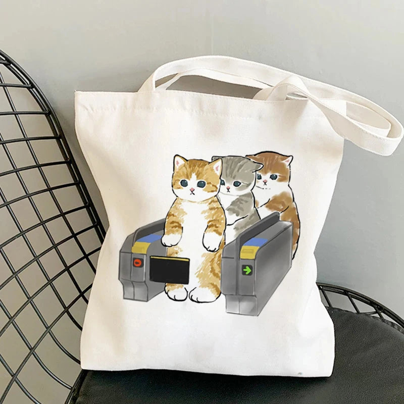 ✨ Cute Cat Manga Tote Bag 🐾 Fun Canvas Shopper for All Your Adventures! 👜 - Pixie Quill