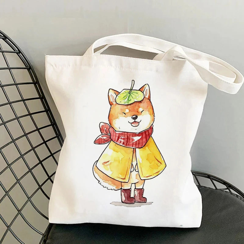 Shiba Inu Delight 🐶✨ Adorable Canvas Tote for Fun-filled Adventures! 🎉💖 - Pixie Quill