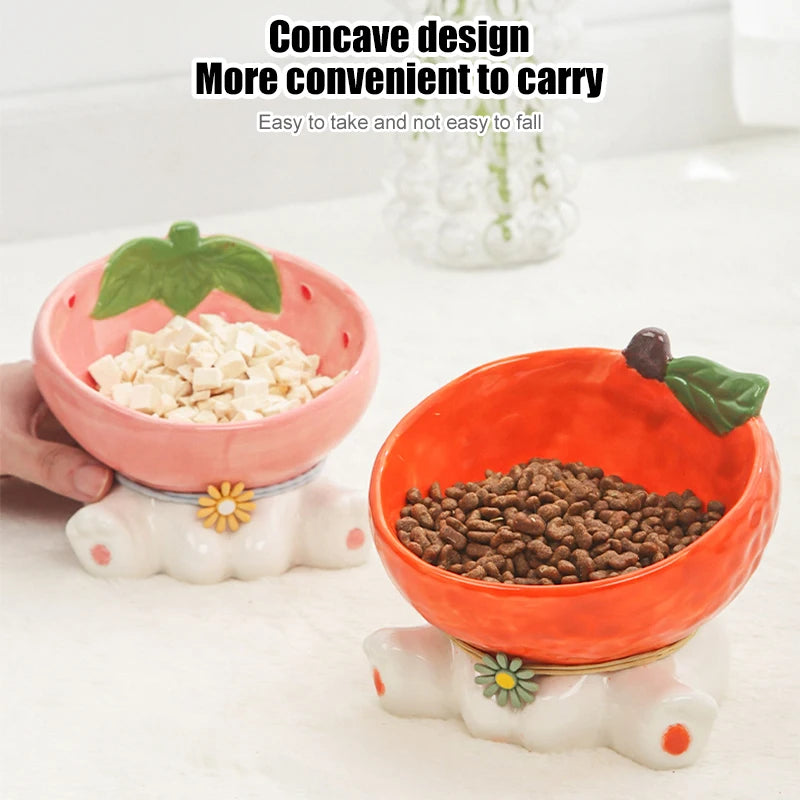 Kawaii Cat & Dog Food Bowl 🐾🍉 Elevated Ceramic Dish for Adorable Eating & Drinking!