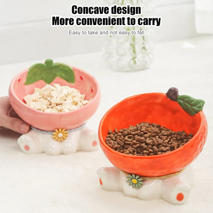 Kawaii Cat & Dog Food Bowl 🐾🍉 Elevated Ceramic Dish for Adorable Eating & Drinking!