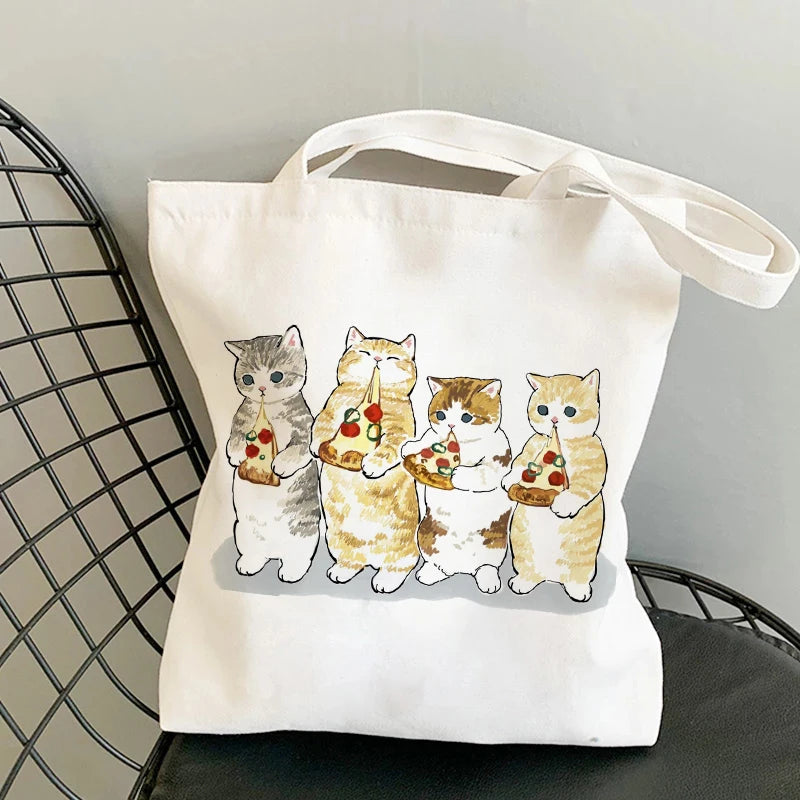 Kawaii Cat Canvas Tote: Adorable Shoulder Bag for Fashionable Girls 🐾🌟 - Pixie Quill