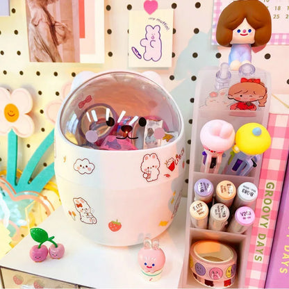 Kawaii Cartoon Makeup Organizer 🎀✨ - Creative Stationery Storage Box for Students & Office! 📚💖