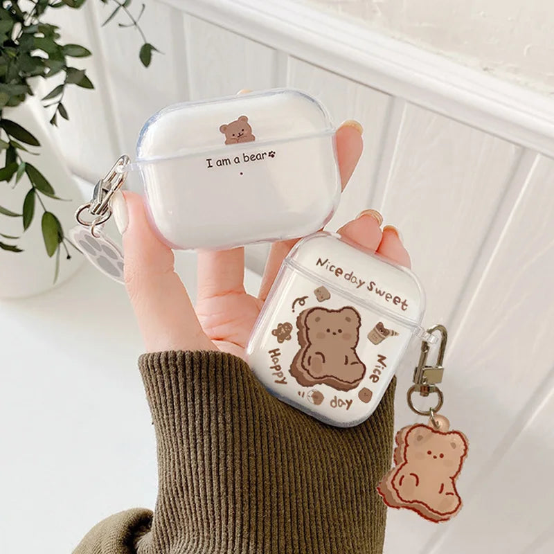 ✨ Cute Bear AirPods Case 🐻 - Soft Silicone Cover with Keychain for All Models! 🎧💖 - Pixie Quill