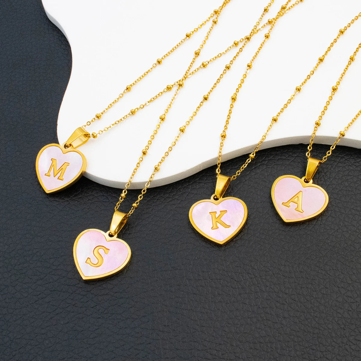 Pink Round Shell 26 Letter Alphabet Pendant Necklace Stainless Steel Charm 💗🪸