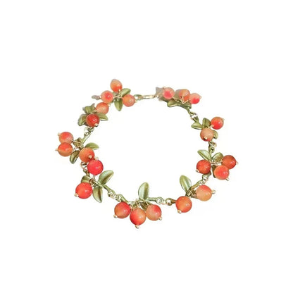 🌟 Fruity Whimsy Bracelet 🍑🍒 | Kawaii Orange & Cherry Charm Jewelry for Celebrations! 🎉