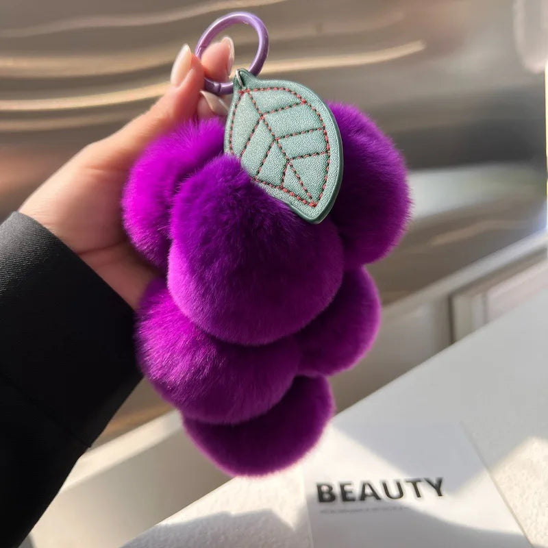 Furry Grape Keychain Plush Charm Cute Fur Accessory 🍇🧸
