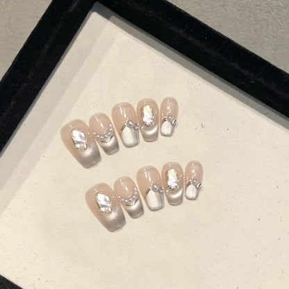 Kawaii 10-Piece Pink Coffin Press-On Nails with 3D Rhinestones & Butterfly Design 🦋💖✨ - Reusable & Easy to Apply!