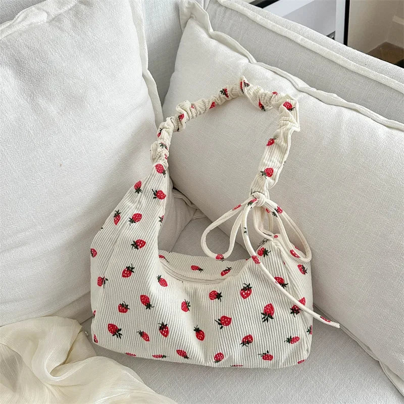 🍓Cute Corduroy Strawberry Shoulder Bag 🌟 Soft & Versatile Crossbody for Trendy Students! 💖 - Pixie Quill